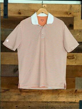 Brooks Brothers Performance Polo Shirt Orange White Striped Size M
